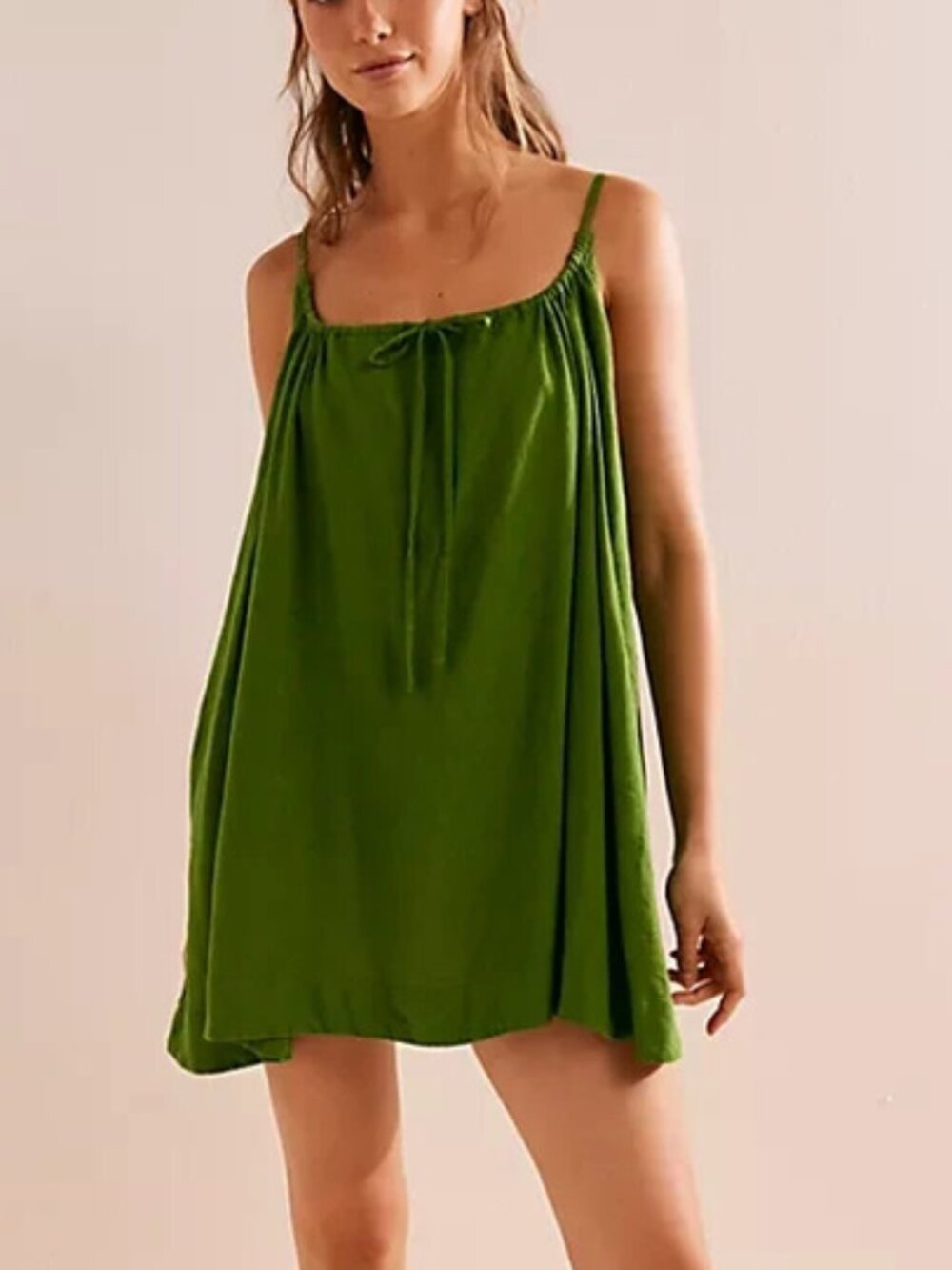 Free People Rae Mini Banana Leaf Swingy Scoop Neck Dress Tie Straps XL